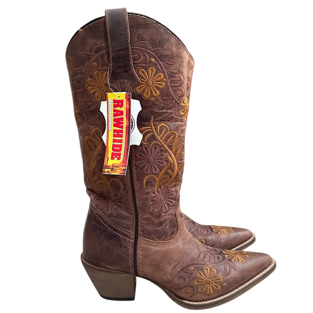 Rawhide Abilene Womens 6.5 Leather Floral Embroidered Cowboy Boots Snip Toe NWT